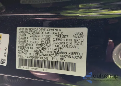 2023 Honda Cr-V Hybrid Sport Touring z USA, uszkodzony, nr VIN 7FARS6H96PE036542